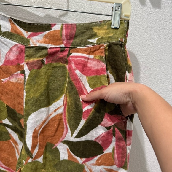 Tahari 100% Linen Pants Sz M Tropical Abstract Pull On Elastic Waist High Rise - Picture 4 of 8
